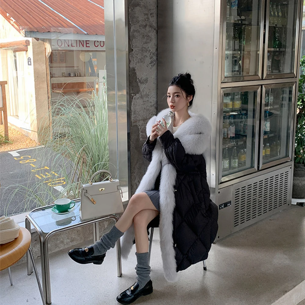 2024 Winter New Fox Fur Down Jacket Light Luxury Fur Duck Down Jacket Women\'s White Duck Down Padded Warm Fashion Long Overcoat