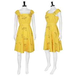 Movie Mia Cosplay Costume Ladies Dress Yellow Elegant Uniform Halloween Carnival Summer Clothes for Women Girls