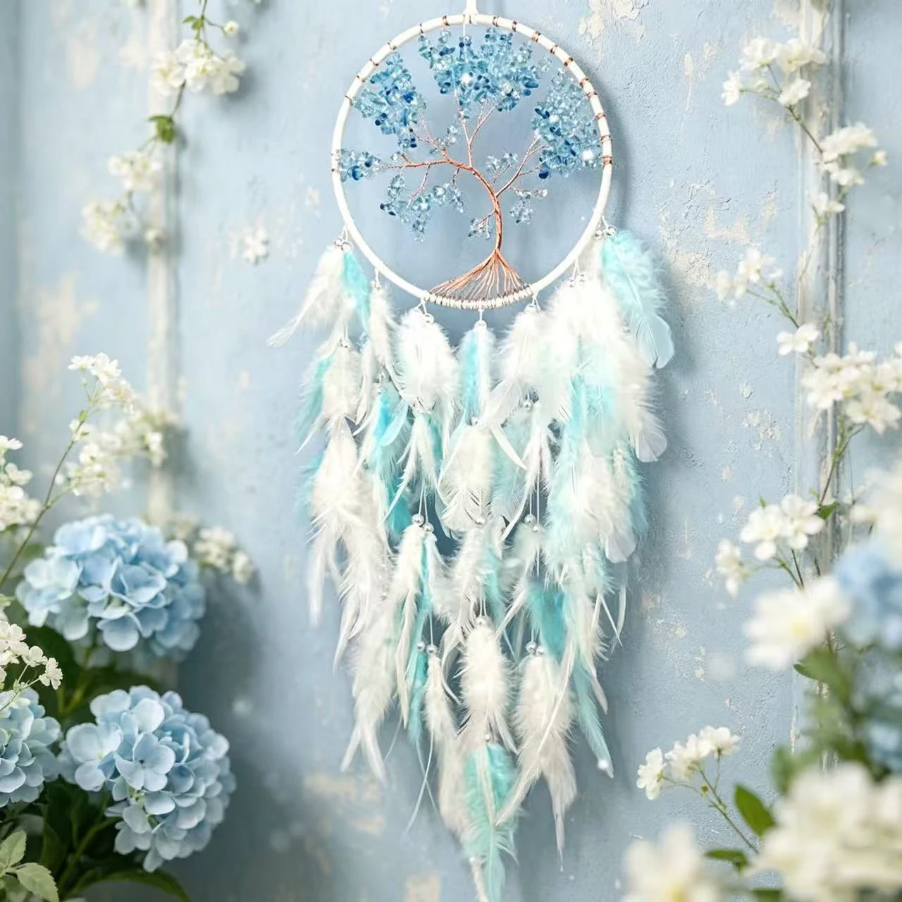 Handmade Ice Style Tree Of Life Dream Catcher Crystal Stone Wind Chime Ornaments Home Living Room Wall Hanging Nordic Gift Decor