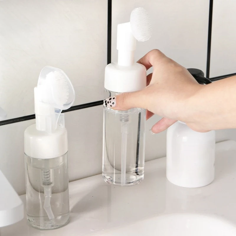 Botella de espuma para jabón, limpiador Facial, fabricante de espuma con cepillo de limpieza de silicona, botellas portátiles de espuma para Mousse para lavado de cara, 1 ud.