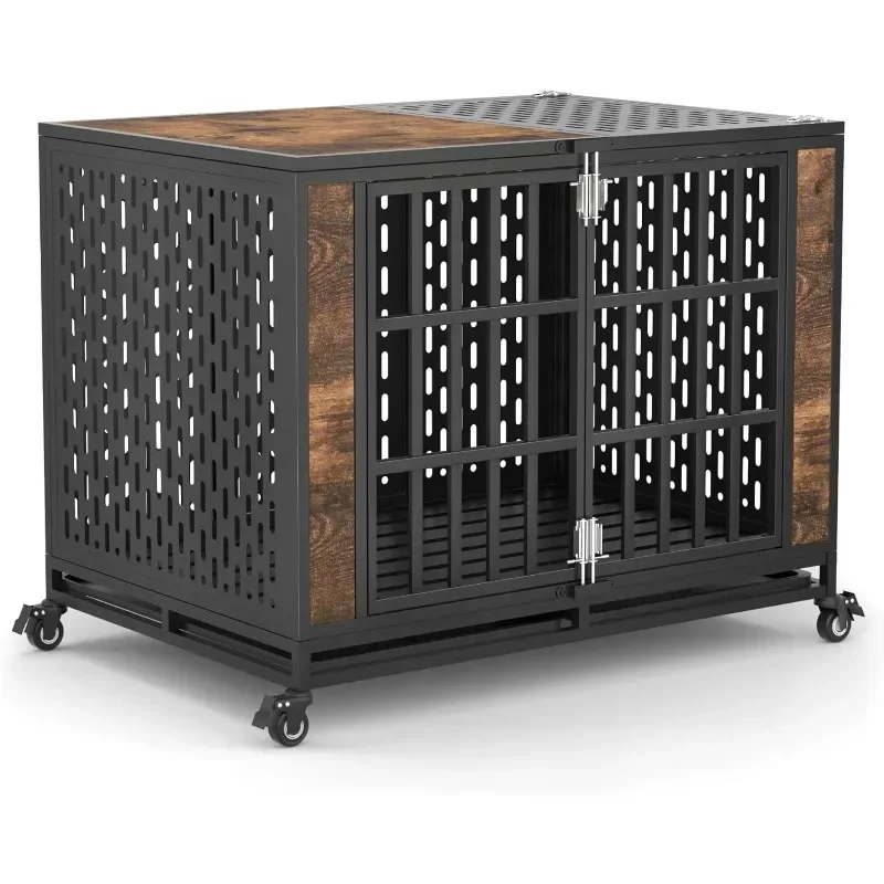 Postmodern 42inch Heavy Duty Dog Crate, Escape Proof Large Medium Kennel For High Anxiety Dogs, Indestructible Pet Cage Indoor