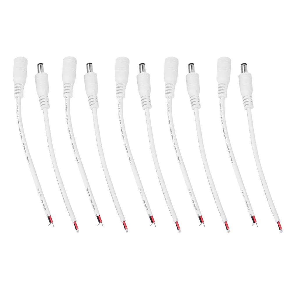 5 Pair 5.5x2.1mm DC Power Connector 15cm Male & Female Barrel Plug Jack Connector Black White Easy Installation