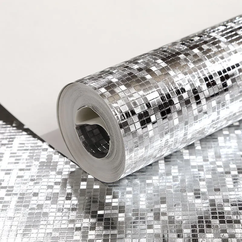 Modern Glitter Mirror Effect Mini Mosaic Sparkle Light Reflect Gold Foil Wallpaper Silver Foil Wallpaper Papel De Parede Decor