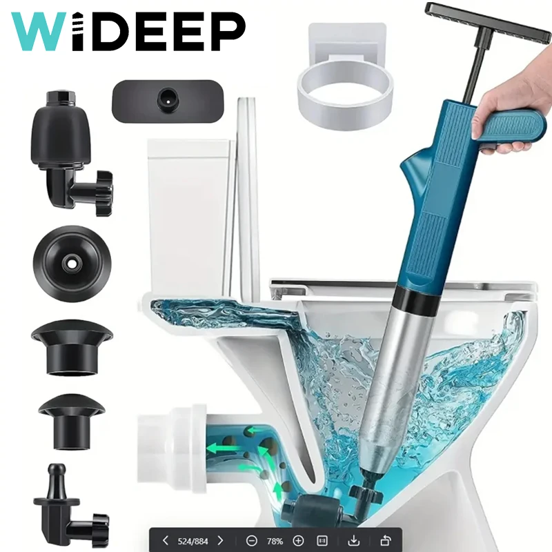 

High-Pressure Pneumatic Toilet Plunger Stainless Steel Pipe Unblocker Drain Blaster Tool Set for Powerful Clog Removal