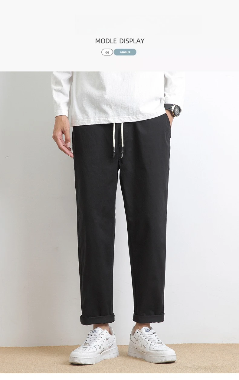 High Quality Summer Thin Men's Casual Pants 95%Cotton Breathable Solid Color Outdoor Elastic Waist Chino Trousers Male Amekaji