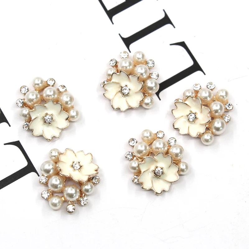Flower Alloy Buttons for Wedding Decoration Pearl Button DIY Accessories Fashion New, 10Pcs, 20mm, Free Shipping