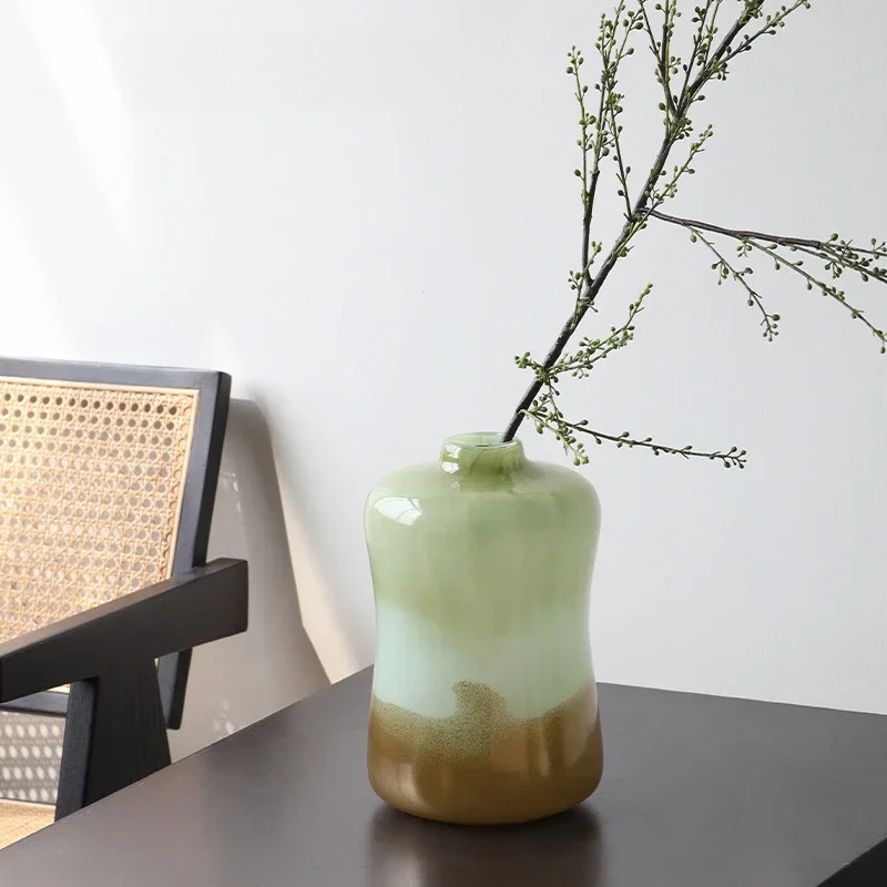 Matcha Green Gradual Change Glass Vase Ornament Porch Living Room Bedroom Desktop Dining Table Creative Home Art Decoration