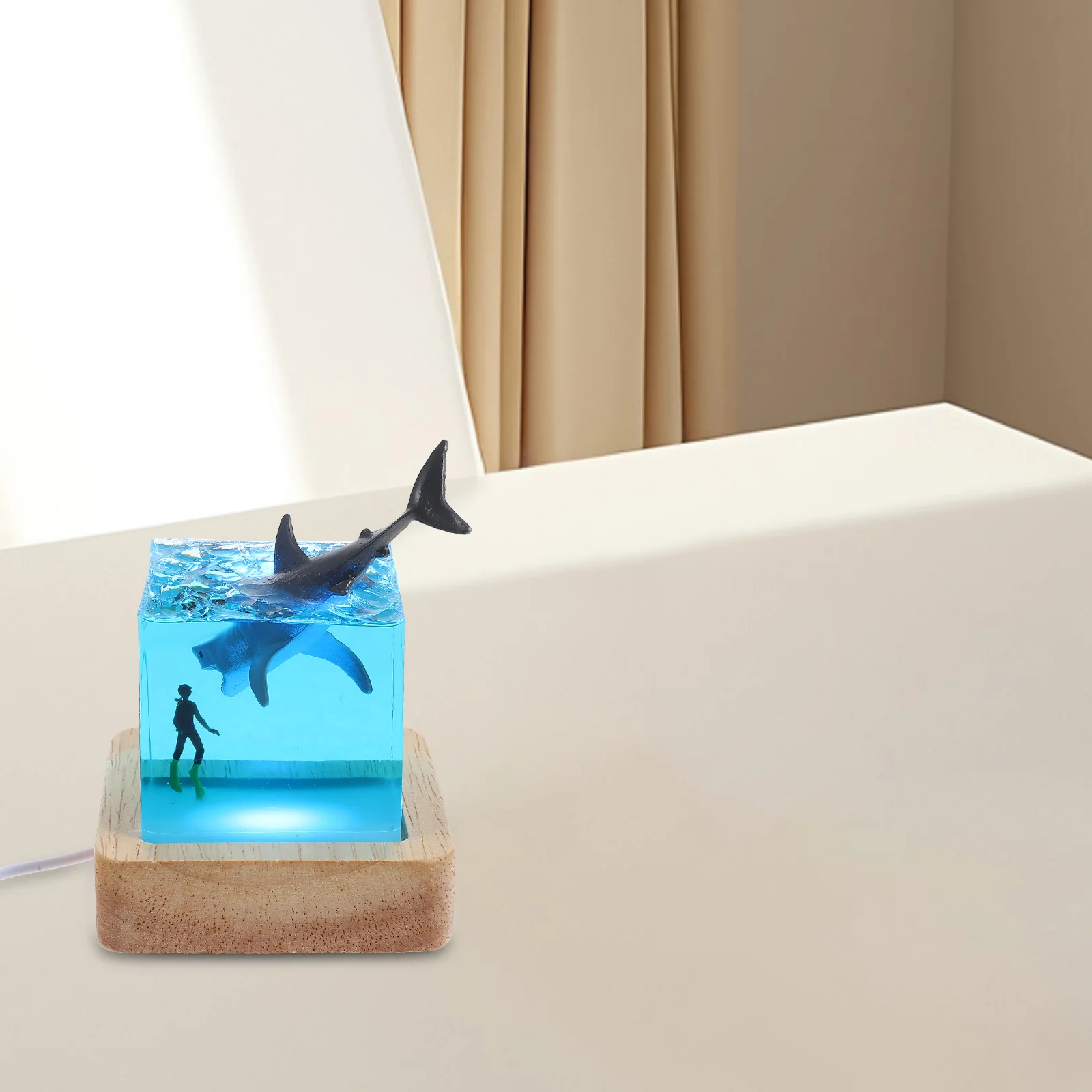 Lights Resin Whale Statue Bedroom Decor Mini Figurines Lamps Colored Animal USB Gifts Small Ocean Resin