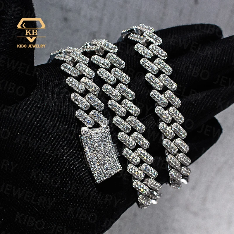 Customized Lock Sterling Silver S925 Moissanite Cuban Link Chain Prong Set Full Iced Out Cuban Chain Necklace