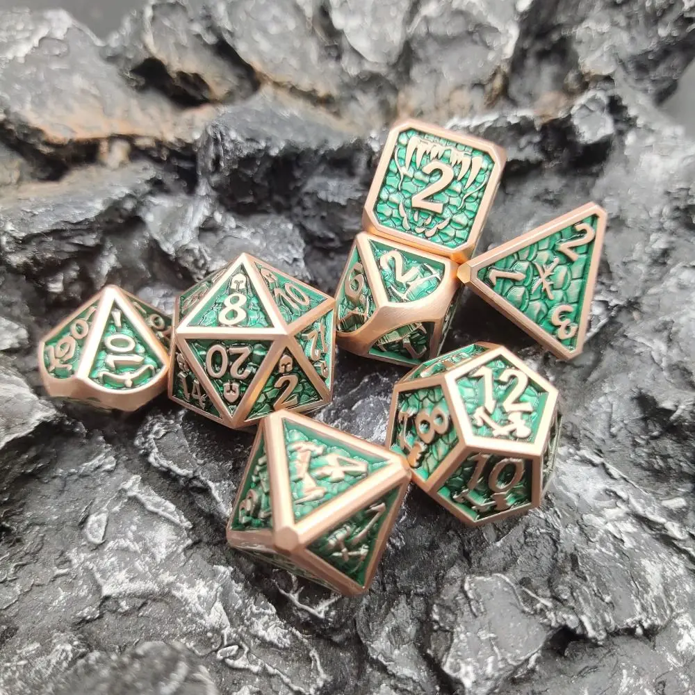 7PCS Zinc Alloy Dice Set Role Playing Table Games Dice Colored Dragon Pattern Polyhedral D&D DND Dice Set Game Gift Creative