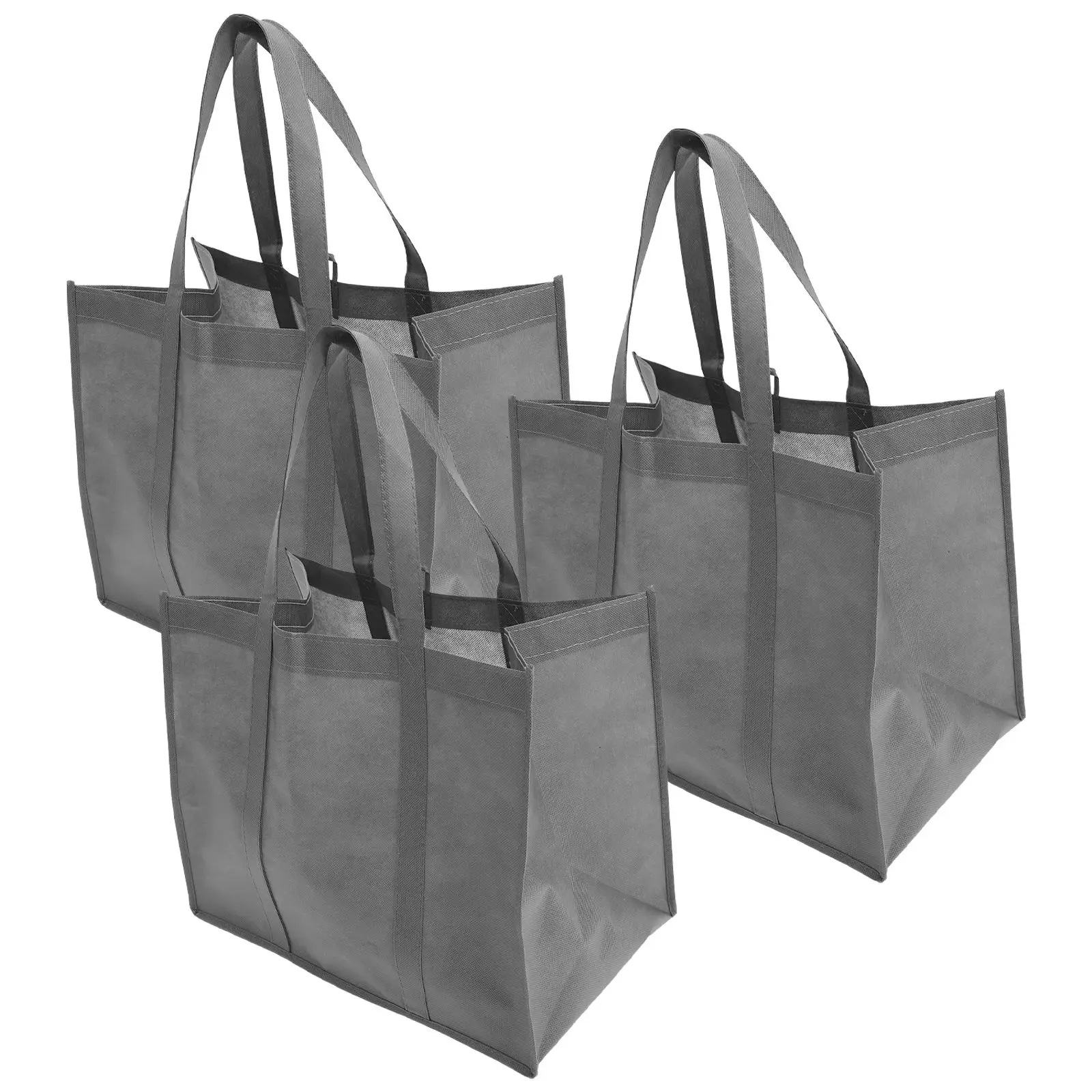 

3 Pcs Non Woven Shopping Bag Set Grey 41x26x33 Foldable Reusable Large Capacity Tote Bags for Groceries Easy Storage Clean Non