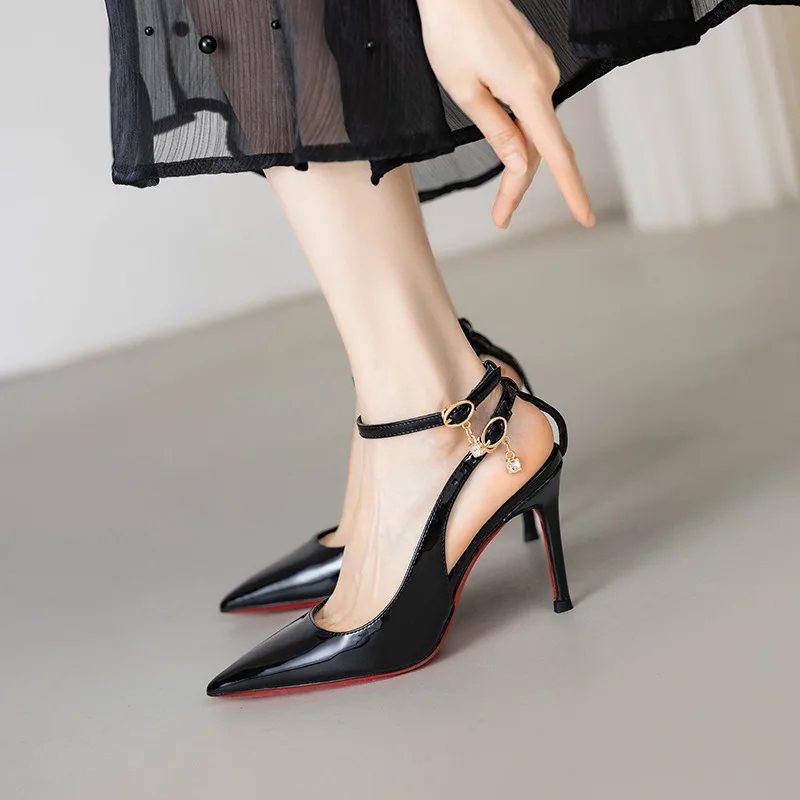 

New 2025 High Heel Sandals Hollow out Toe arp Pointed Thin Heel Women's oes Glossy Fini Faionable Single oes