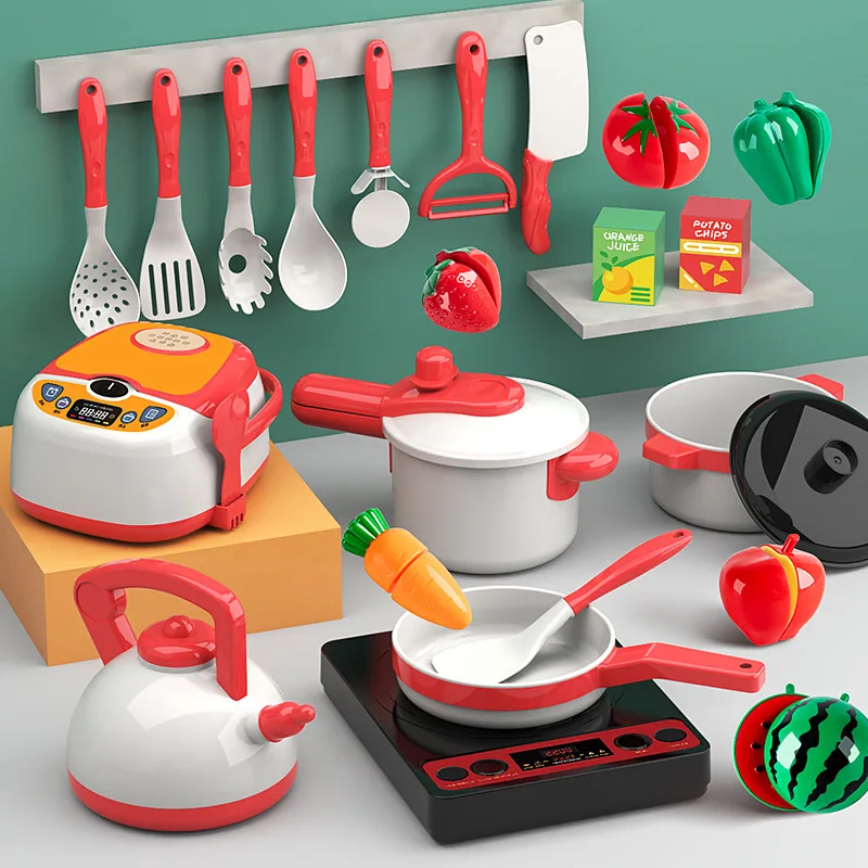 Play House Kitchen Toy Set para crianças, carrinho de compras de plástico, frutas cortadas, mini vegetais, alimentos, presentes de Natal, brinquedos de mesa