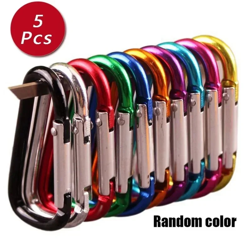 5PCS Random Colors!!! Aluminium Alloy Safety Buckle Keychain Climbing Button Carabiner Camping Hiking Hook Outdoor Sports Tools