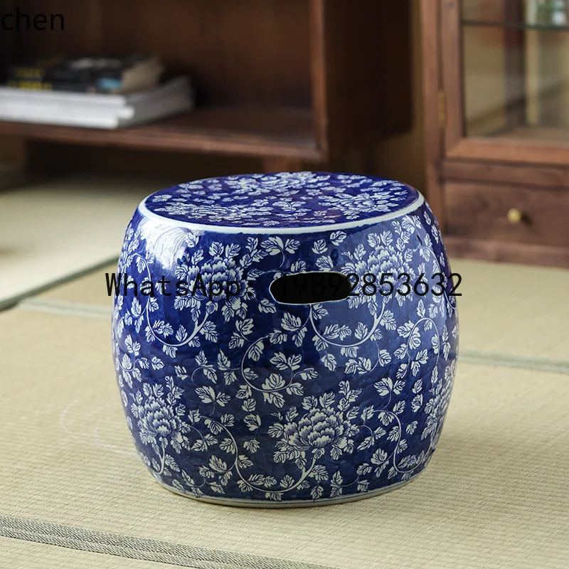 ZML Stool Blue and White Porcelain Stool Porcelain Bench Hand-painted Ceramic Antique-style Ceramic Stool