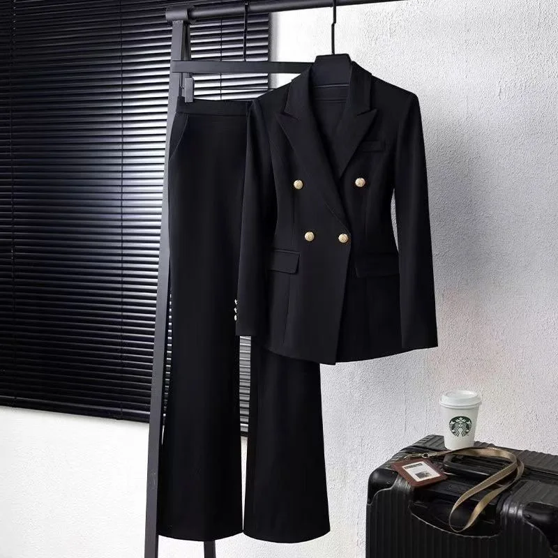 

Business Suit Set for Women Spring Autumn Professional Workwear Student Interview Outfit Long Pants Fibre Material