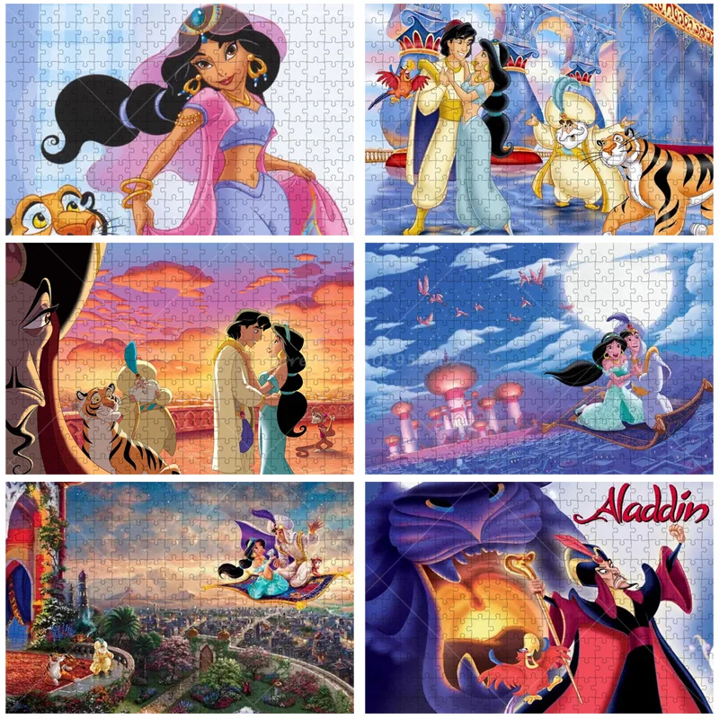 

Disney Princess Jasmine Jigsaw Puzzle 300/500/1000 PCS Aladdin Magic Lamp Puzzle Children's Learning Educational Toys DIY Gifts