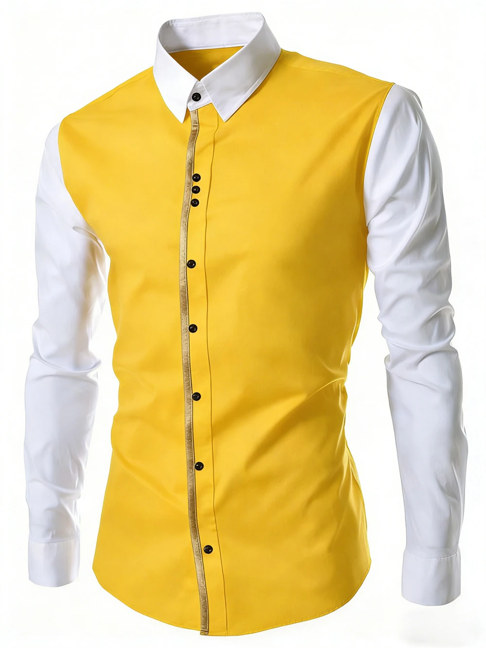 Men's Fashion Business Long Sleeve Patchwork Shirt Multi-button Designer White Shirt Hawaiian Vacation Party Social Men Clothing