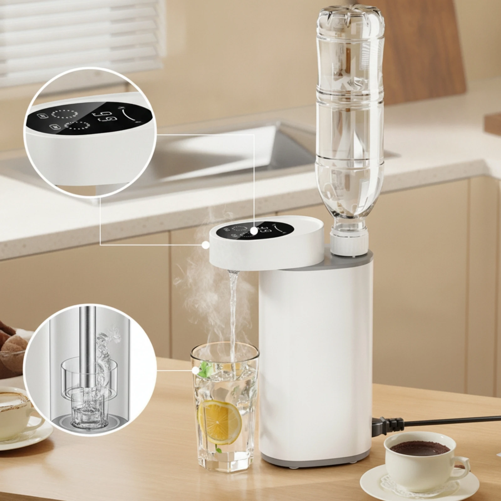 Instant Hot Water Dispenser Touch Control Tabletop Water Dispenser Appliance Rapid Heat Food-Grade for Office Workers, Home Desk view 5