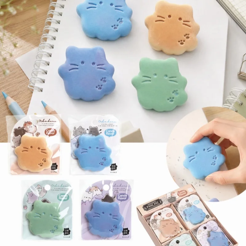 Creativity Cat Pencil Erasers Cute Pancake Cat Eraser Correcting Writing Drawing Errors School Supplies Office Stationery Gifts