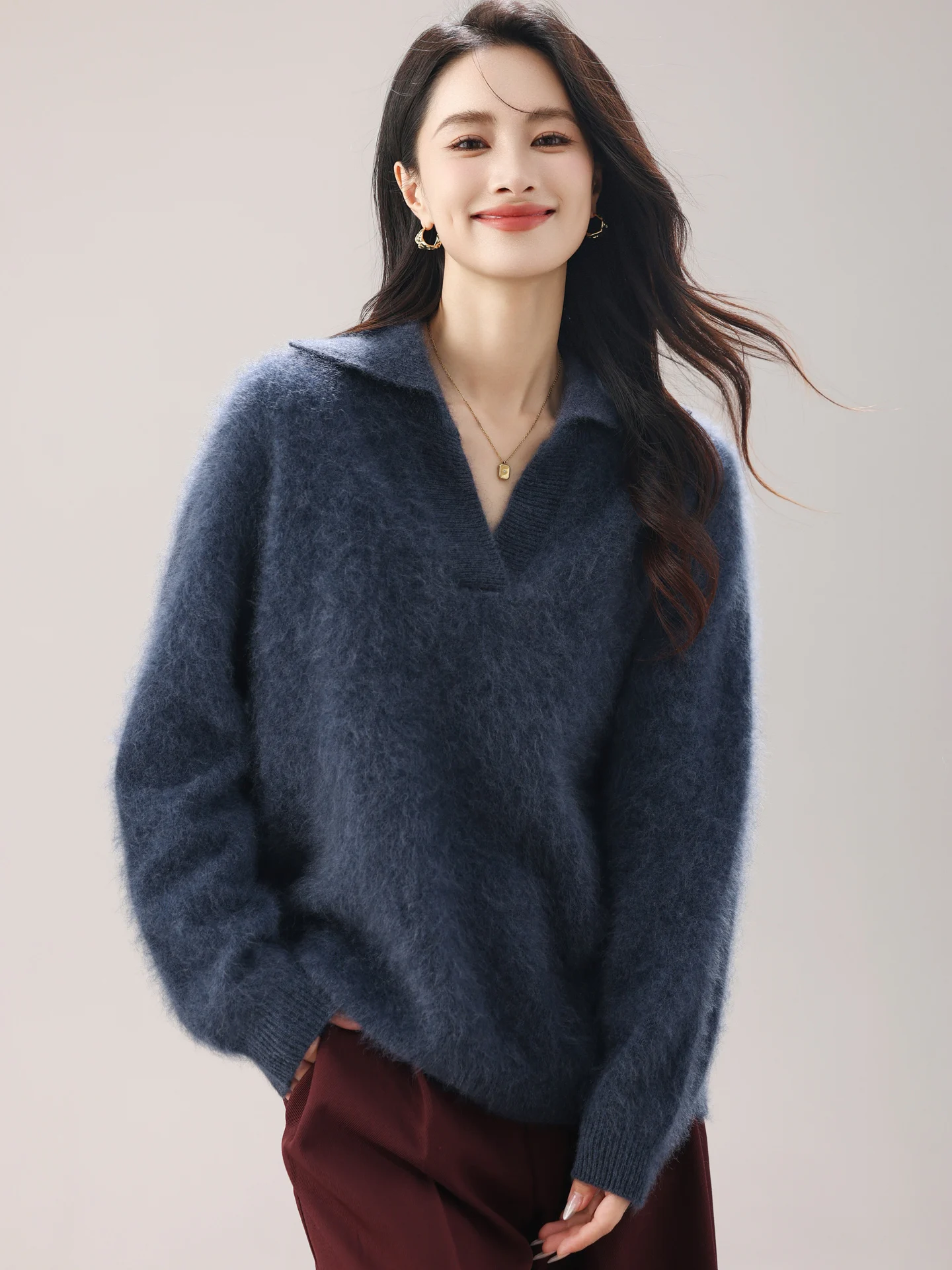 

TLOML женский трикотаж из 100% плюша мериносовой шерсти, пуловер с матросским воротником, осень-зима, толстый мягкий повседневный свободный кашемировый свитер, топы