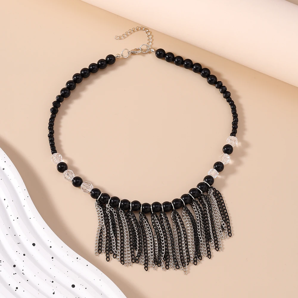 Aihua Temperament Vintage Tassel Beads Necklace for Women Victoria Gothic Beaded Choker Statement Necklace