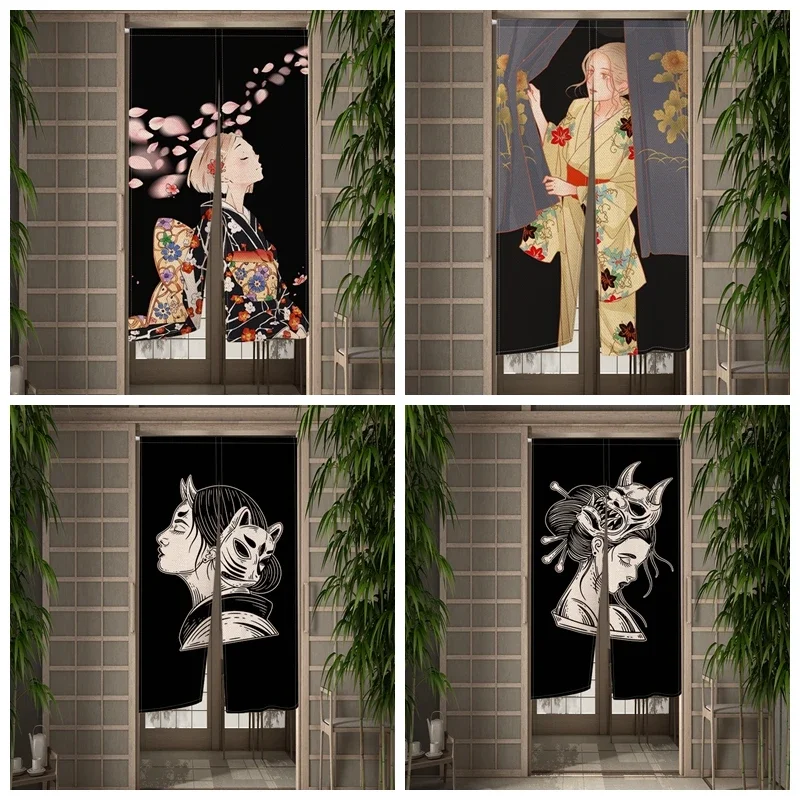 Japanese Style Geisha Door Curtain Ladies Kitchen Bedroom Bathroom Izakaya Wind and Moon Place Partition Half Curtain Decoration