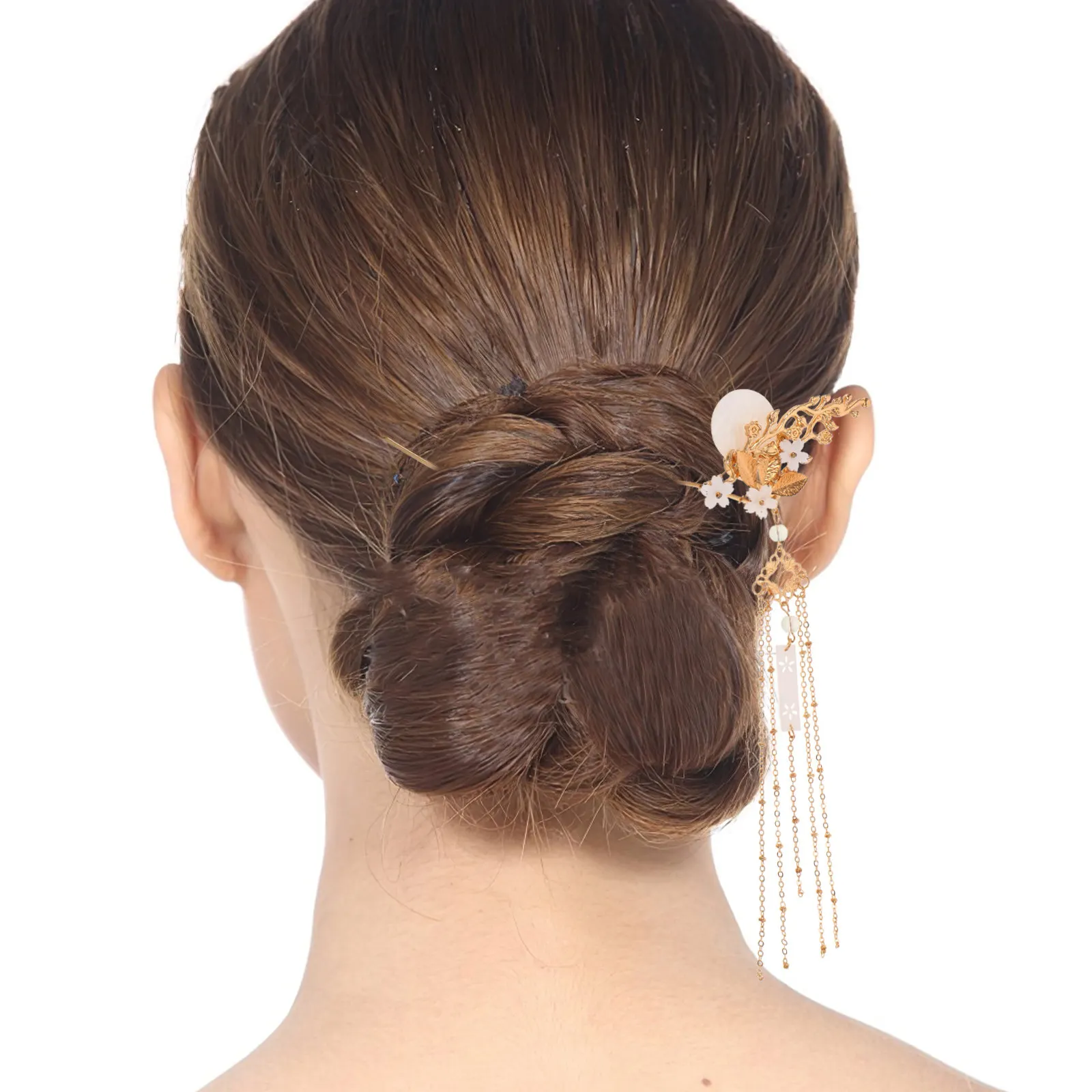 Chinese Hair Sticks 2 Piece Floral Tassel Metal Resin Hairpins for Traditional Events and Gifts