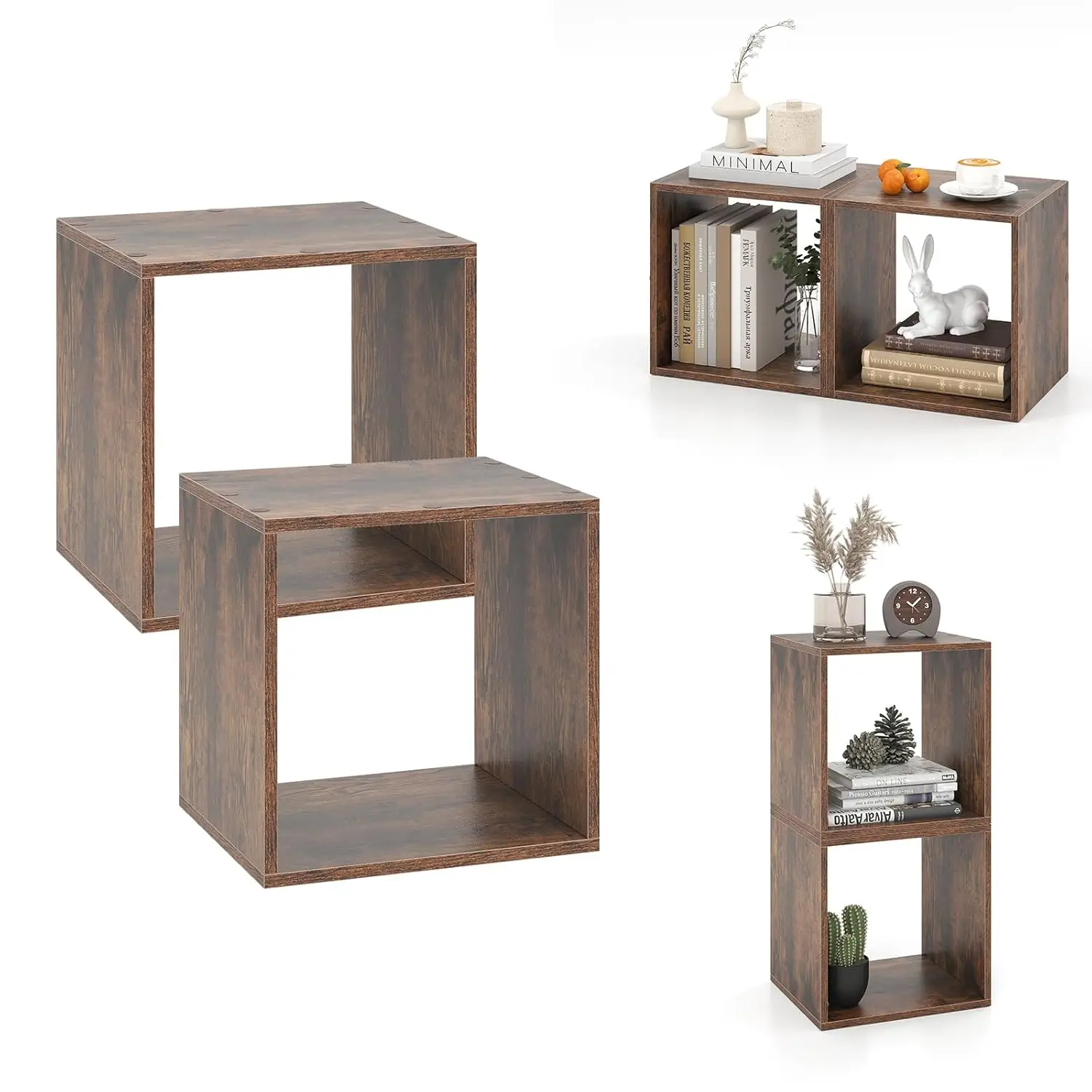 

2 Cube Bookshelf Organizer, 2-Tier Stackable Cube Storage Organizer, Small Wooden Open Book Shelf With, Customized
