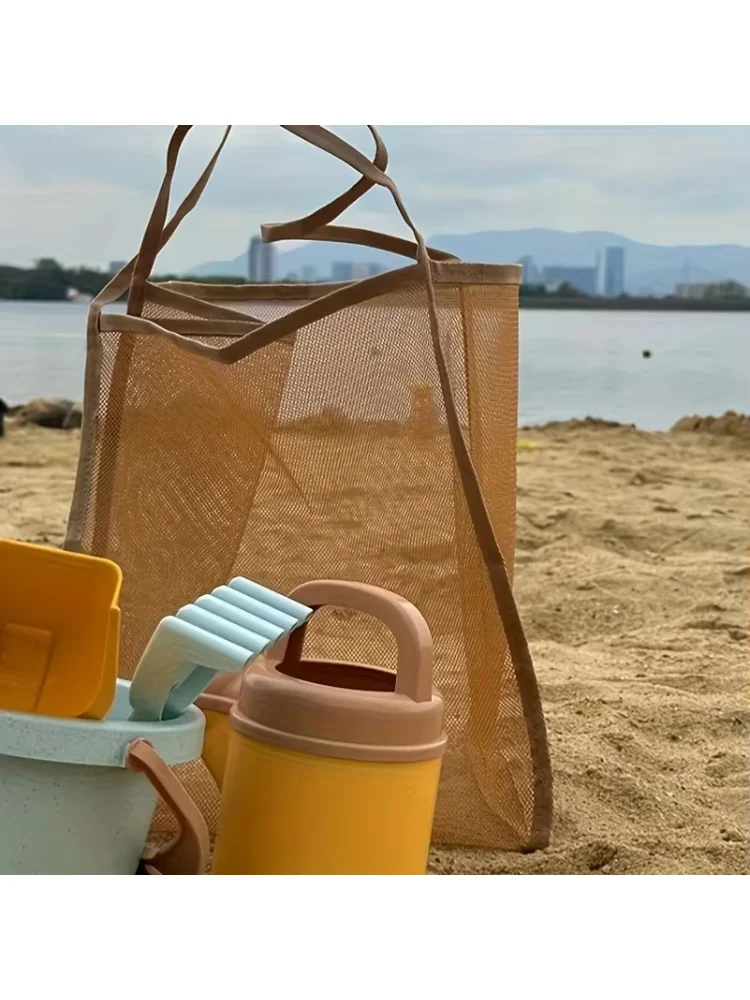 Extra Large Foldable Mesh Tote with Sturdy Handles, Durable Polyester Storage Bag for Beach Toys, Shells, Clothes & Towels