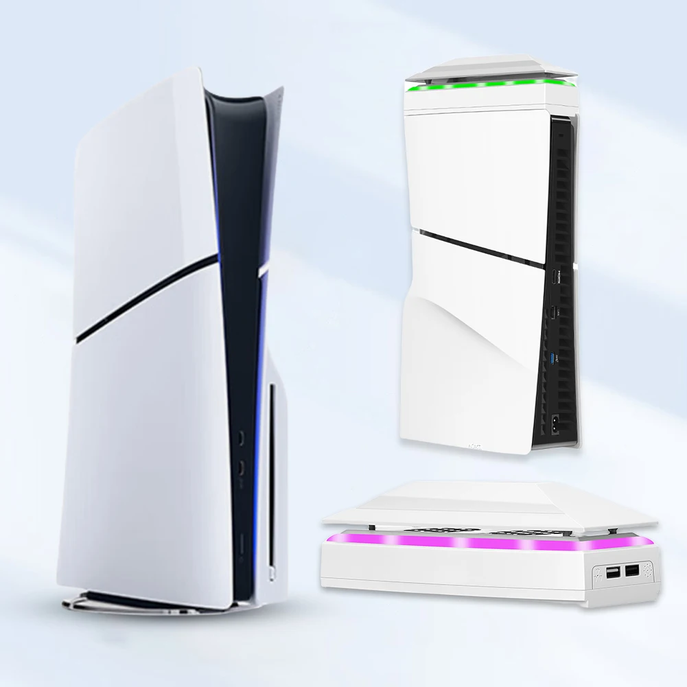

Cooling Fan with Dust Cover Colorful LED Light 2 USB Port Upper RGB Cooling Fan Adjustable Fan for PS5 Slim Console Disc/Digital