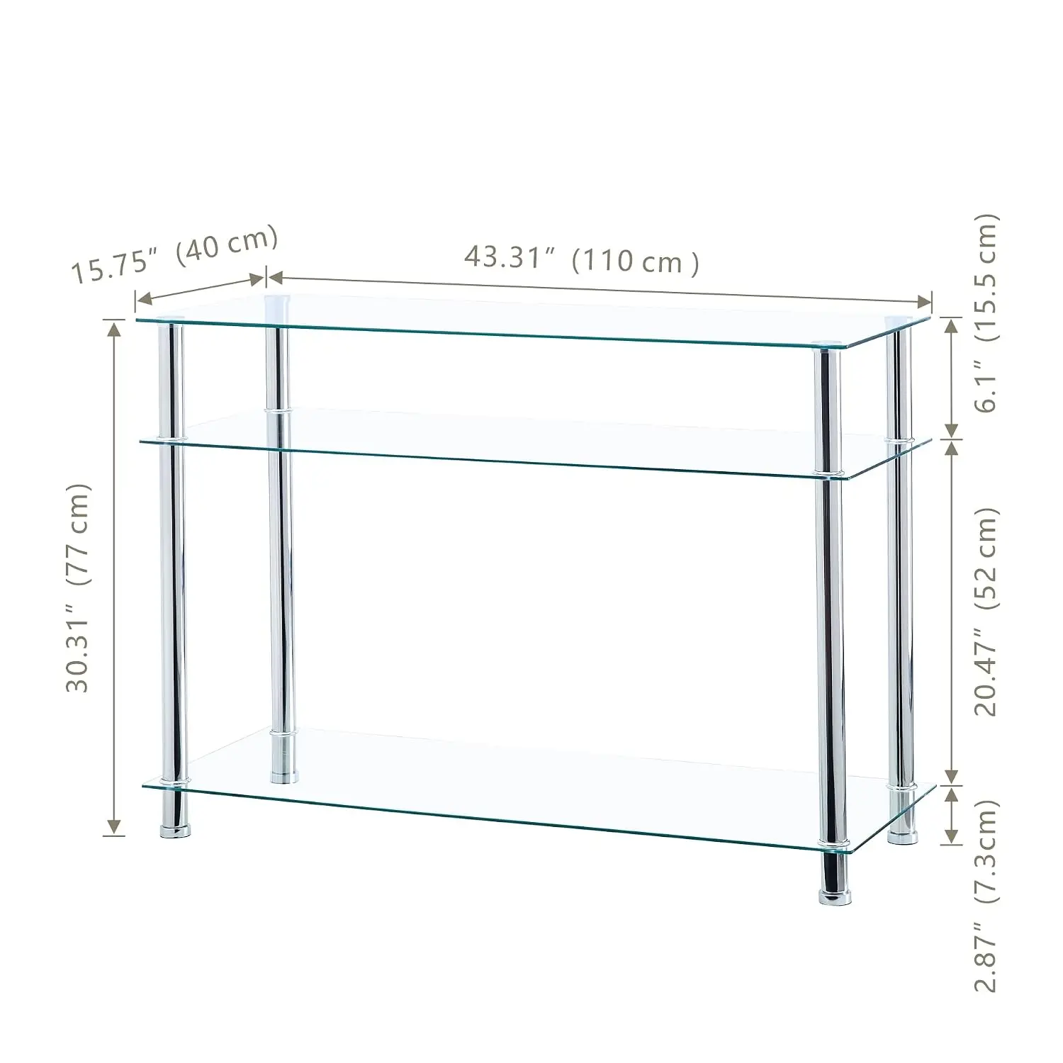 Silver Glass Console Table 3 Tiers Chrome Legs Entryway Living Room Hallway Foyer, Customized