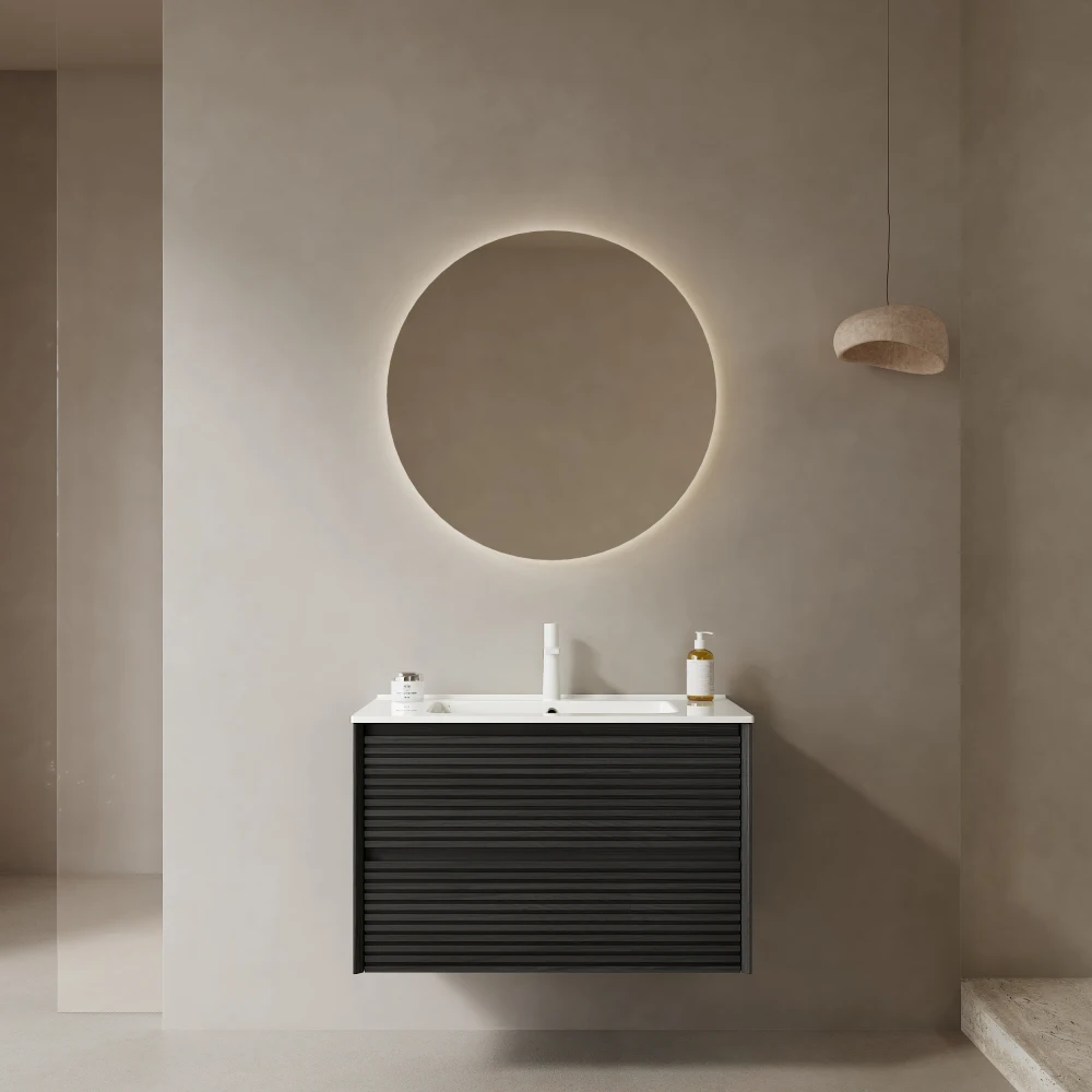 

30" Bathroom Vanity with Sink, Wall-Mounted Floating Plywood Bathroom Storage Cabinet with 2 Drawers, White Ceramic Basin
