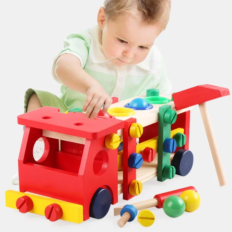 

Montessori Educational Wooden Toys for Children Early Learning Development Kids Intelligence Knock Ball Screw Nut Truck Car