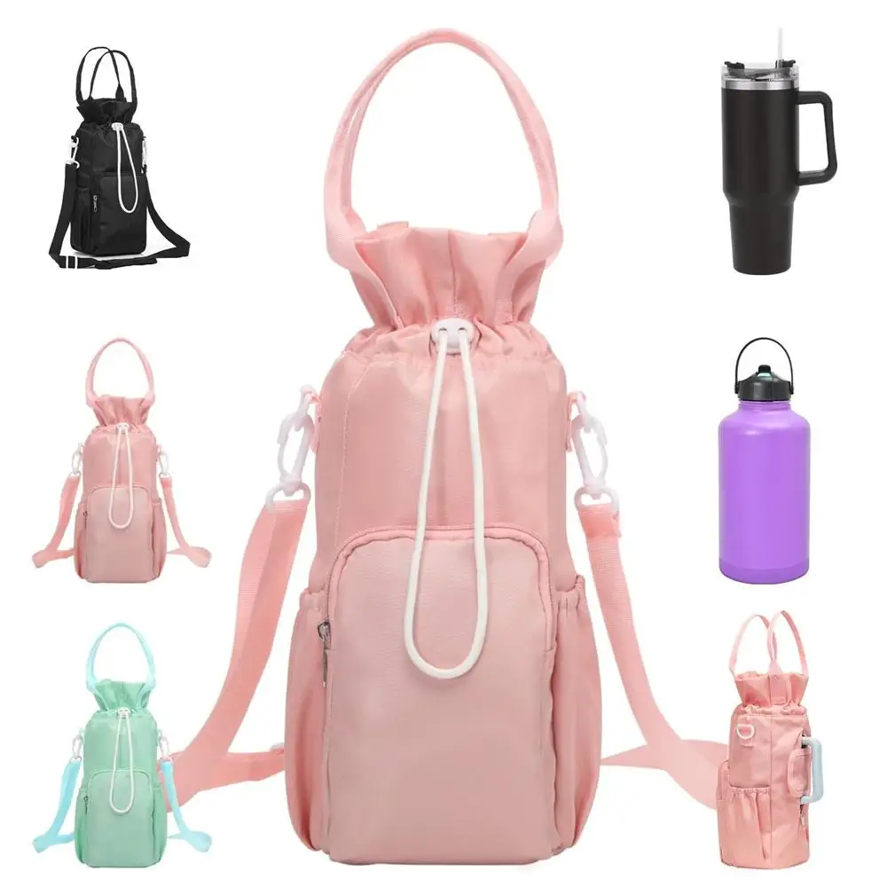 Tumbler Water Bottle Carrier Bag Adjustable Shoulder with Hand Strap Water Bottle Bag Crossbody Drawstring with Phone Pocket