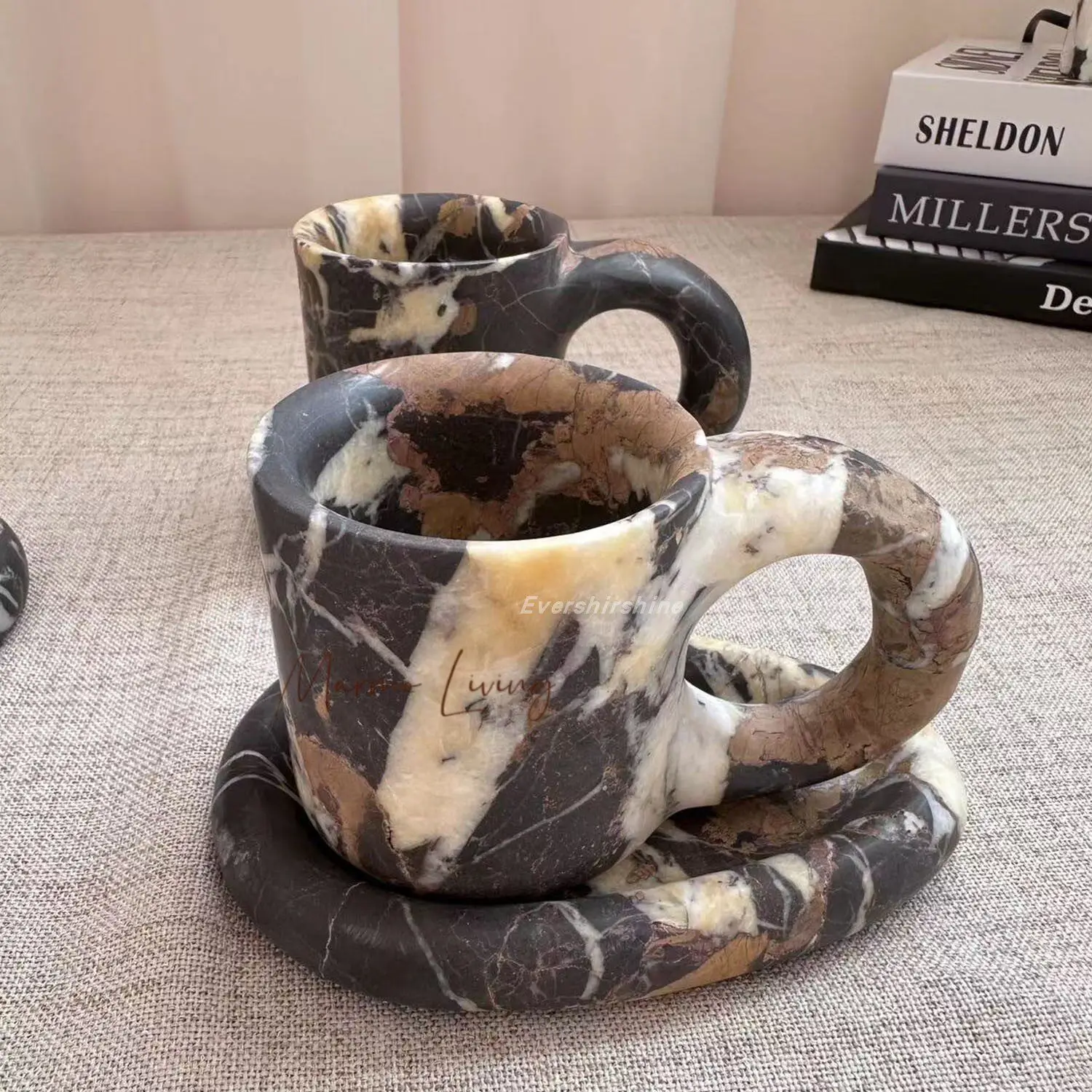 

French Vintage Natural Marble Mug for Home Office Coffee Cup Creative Stone Craft