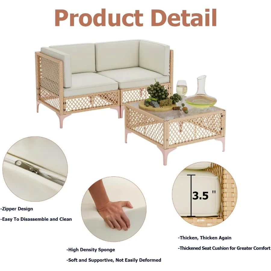 مجموعة أثاث الفناء الخارجي مجموعة مقطعية خارجية من الخيزران أريكة مقطعية للمحادثة في فناء بوهو مع جلا مقسى كبير #2