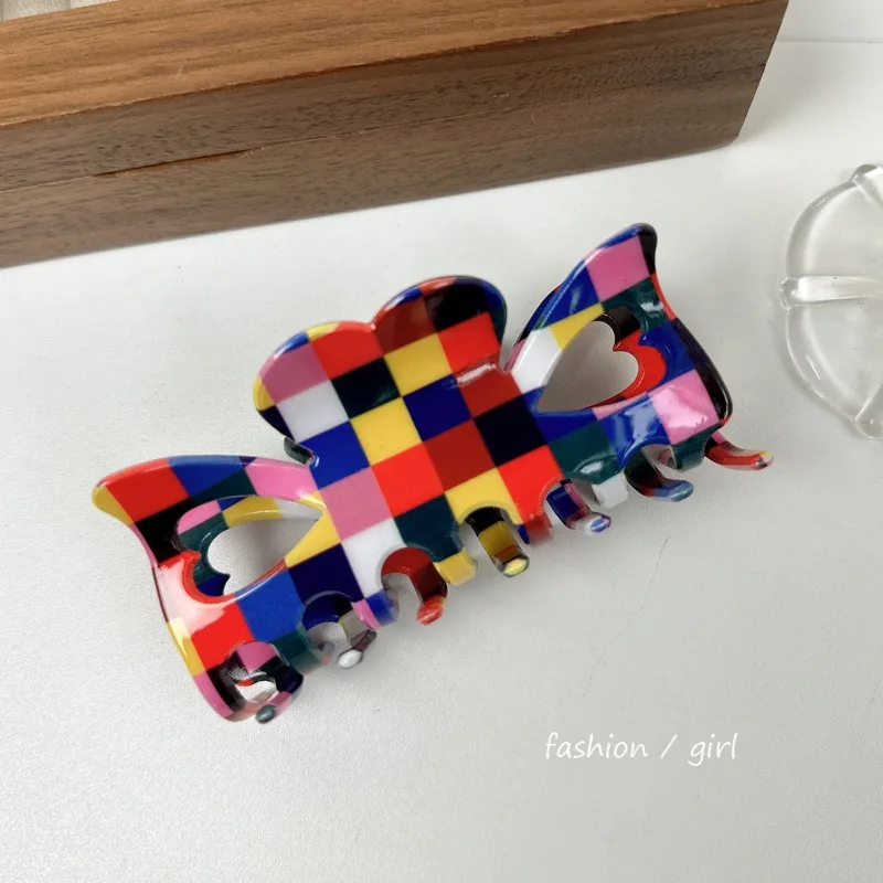 Oil Painting Artistic Style Color Graffiti Acetate HairclipTemperament Color Plaid Updo Hair Claw Clip Dopamine Hair Accessories