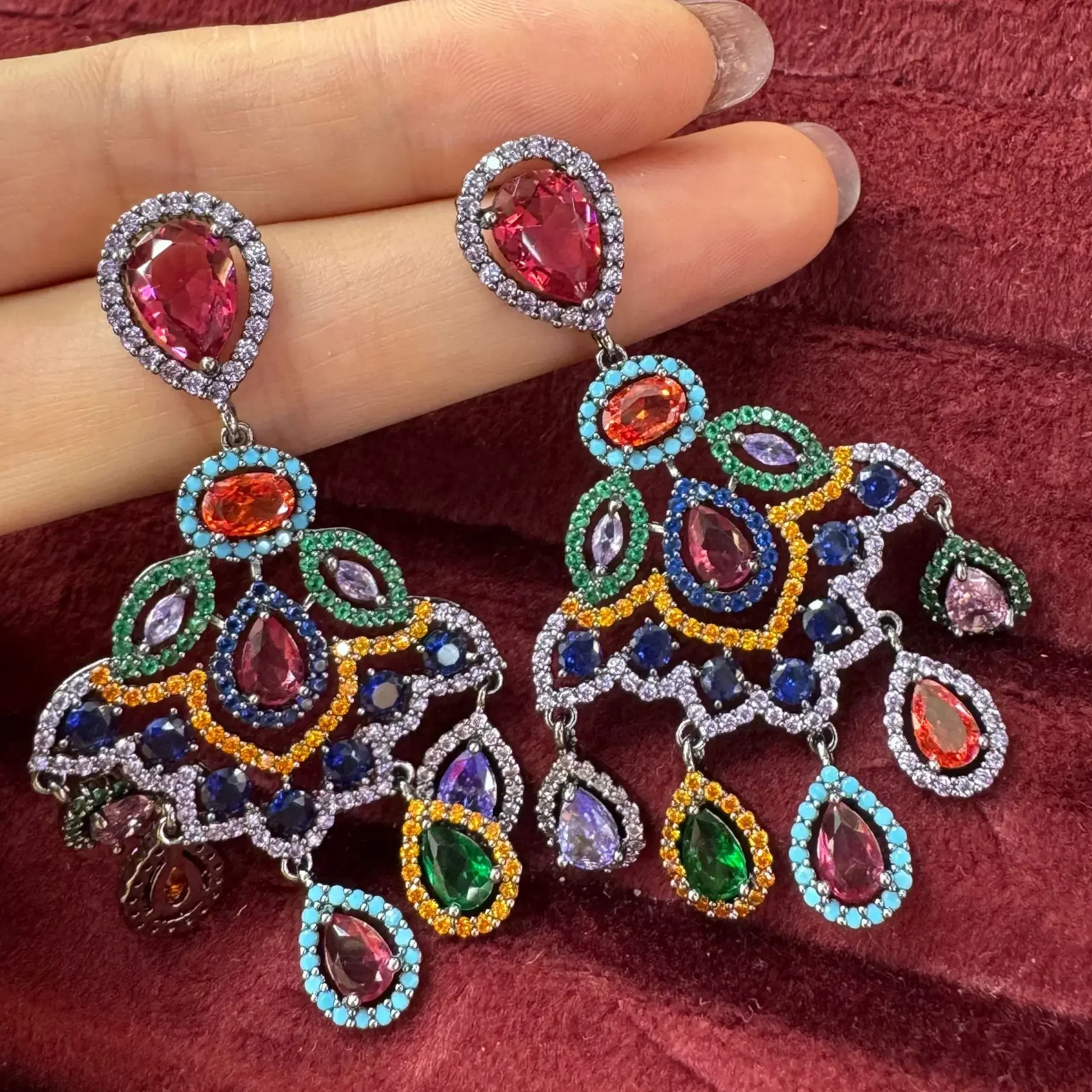 Multicolor Teardrop Cubic Zirconia Chandelier Earrings for Women Dangle Drop Earrings Sparkly Party Wedding Statement Jewelry