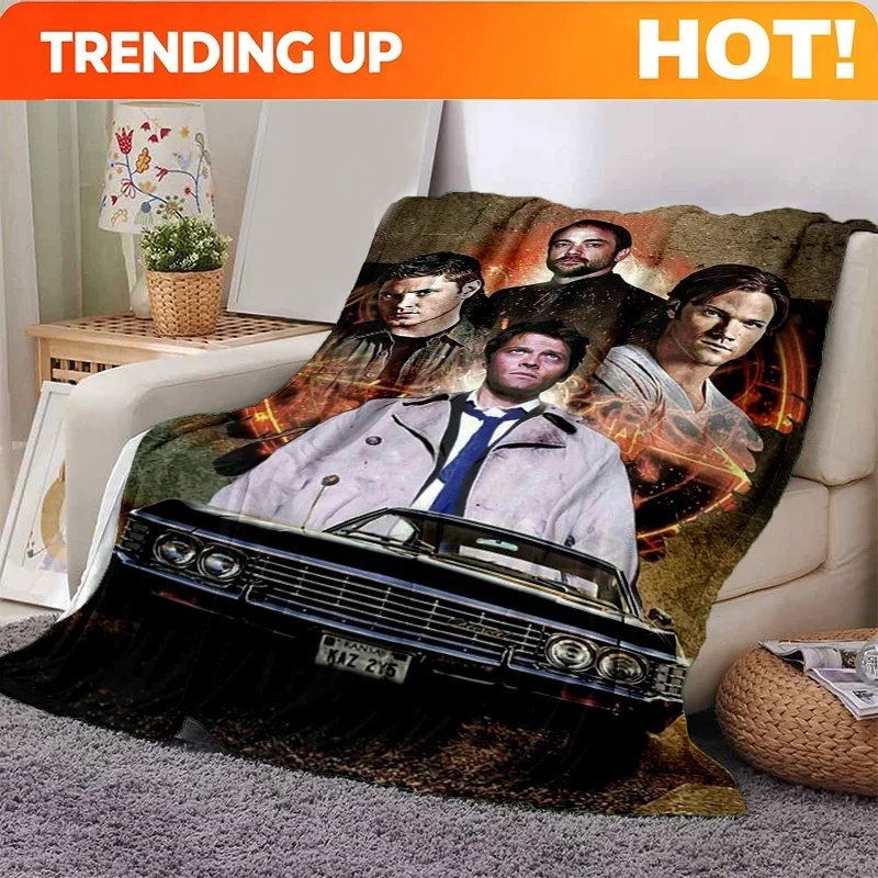Custom A Supernatural-Themed Blanket Featuring Soft Flannel Material, Showcasing Dean, Sam, The Cast, And Classic Car Designs -