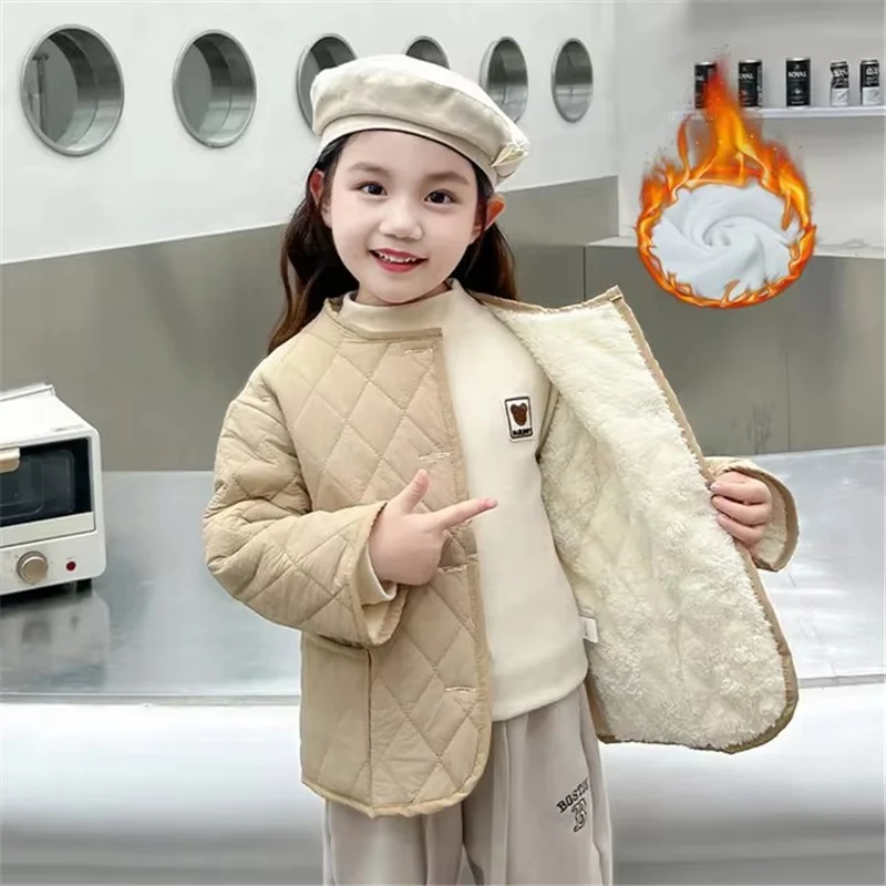 Girls Warm Jackets Teen Plus Velvet Coats Children\'s Winter Cotton Cardigan Blouse Kids Autumn Padded Casual Outerwear 3-10Y