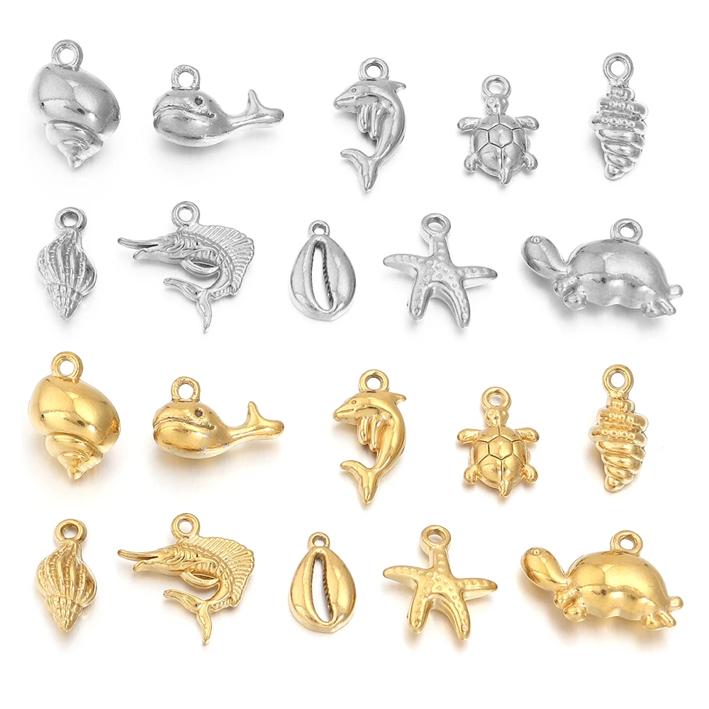 5Pcs Stainless Steel Charms Beads Marine Organism Charms Pendant for Earrings Necklace Pendant DIY Jewelry Accessories