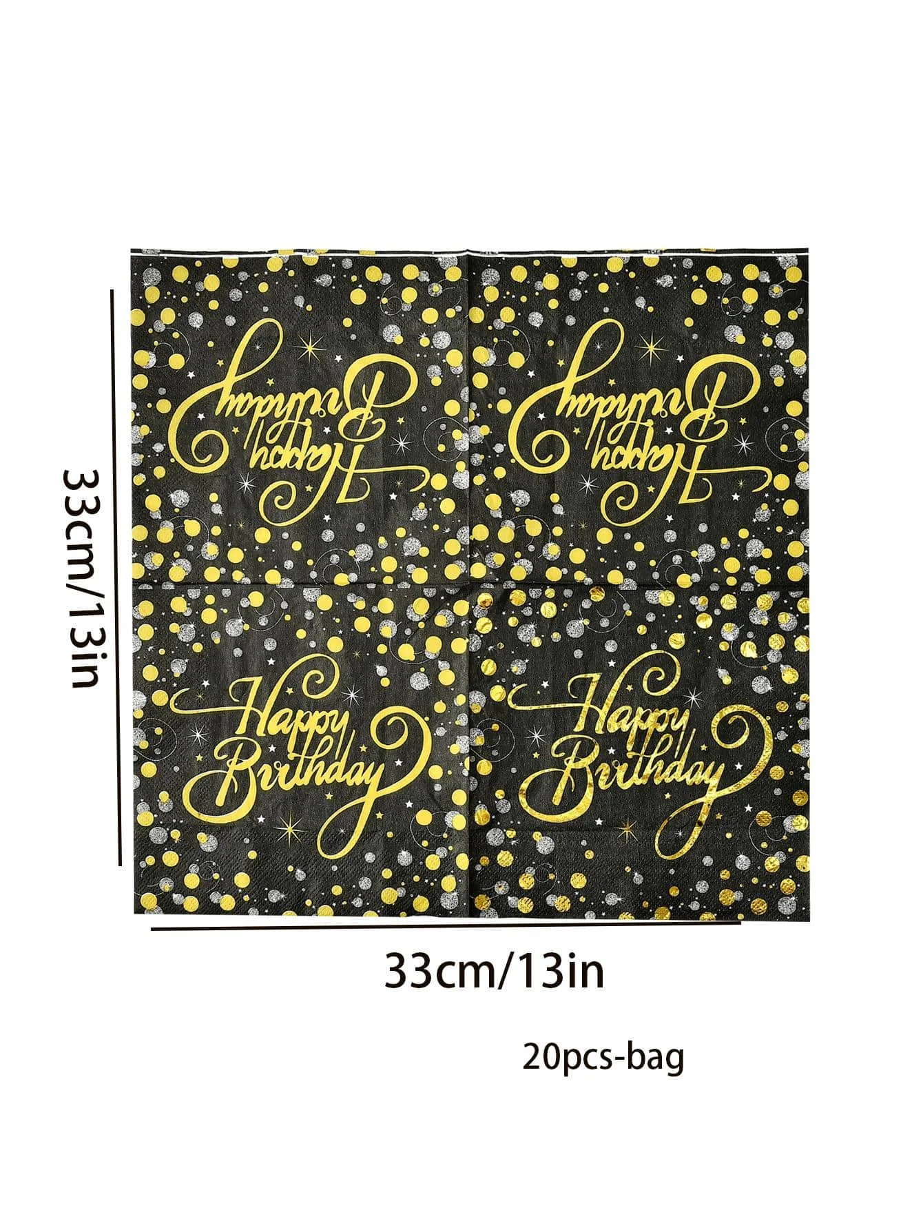 20pcs black and gold birthday happy napkins, party decorations, wedding decorations