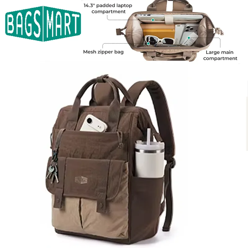 BAGSMART 14 Inch Laptop Backpack Water Resistant Casual Daypack for Travel Work College Commute Large Capacity Student Backpack