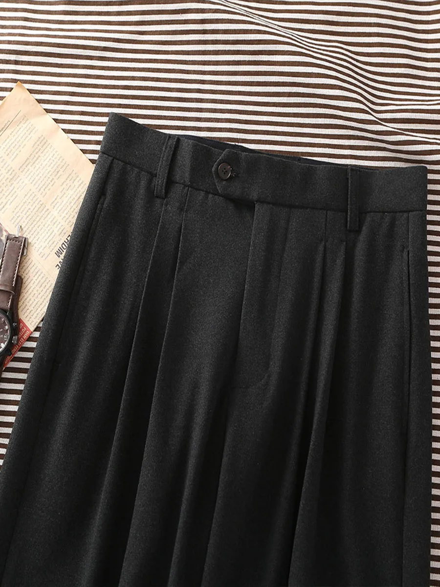 Men's Charcoal Grey Whipcord Curved-Leg Loose Trousers – Old Money Style, Soft Worsted Wool