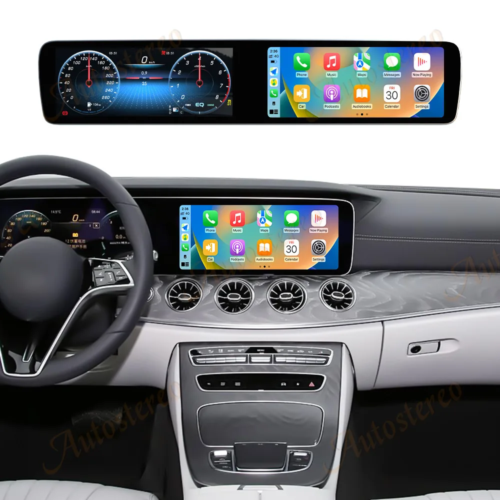 12.3Inch Dual Screen Qualcomm Carplay Car Android14 For Mercedes-Benz CLS W257 2021-2024 Car GPS Navigation Head Unit Multimedia
