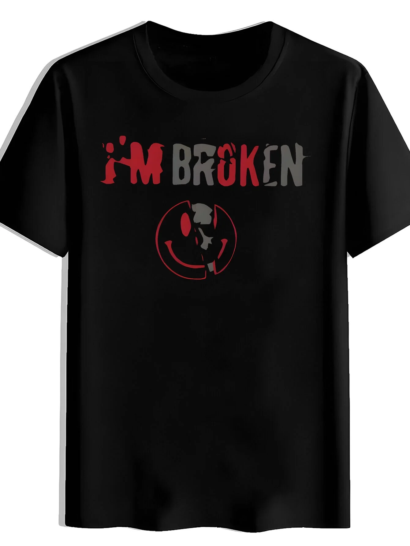 Men's Wrinkle-Resistant Quick-Dry T-Shirt with Broken Joyful Face & Letter Print - Soft Anti-Pilling Crew Neck Short Sleeve Top, Machine Washable Suitable for Daily Wear, Sports, Travel, Parties - High Value Gift for and Men