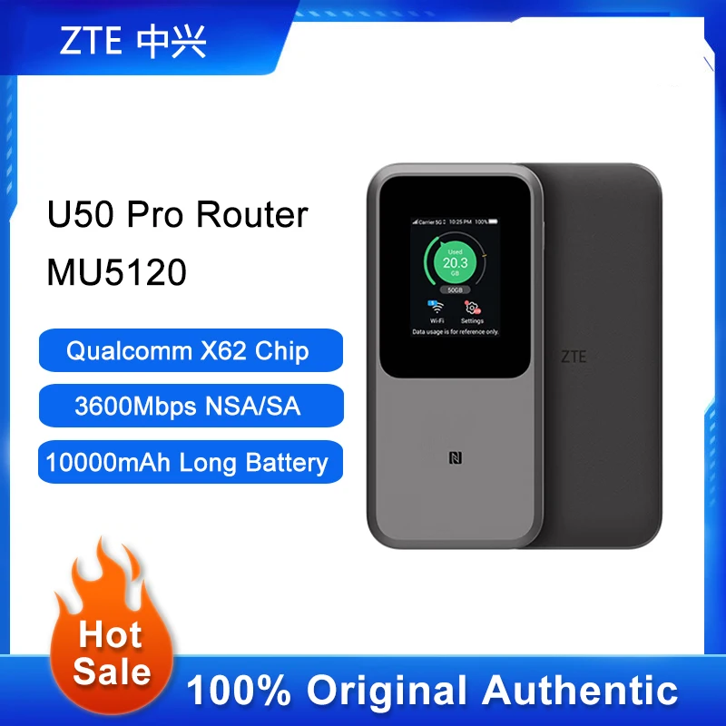 

ZTE MU5120 Pocket WiFi Router 3600Mbps Modem 5G Sim Card Portable Wireless Hotspot NSA+SA Dual Mode Signal Repeater