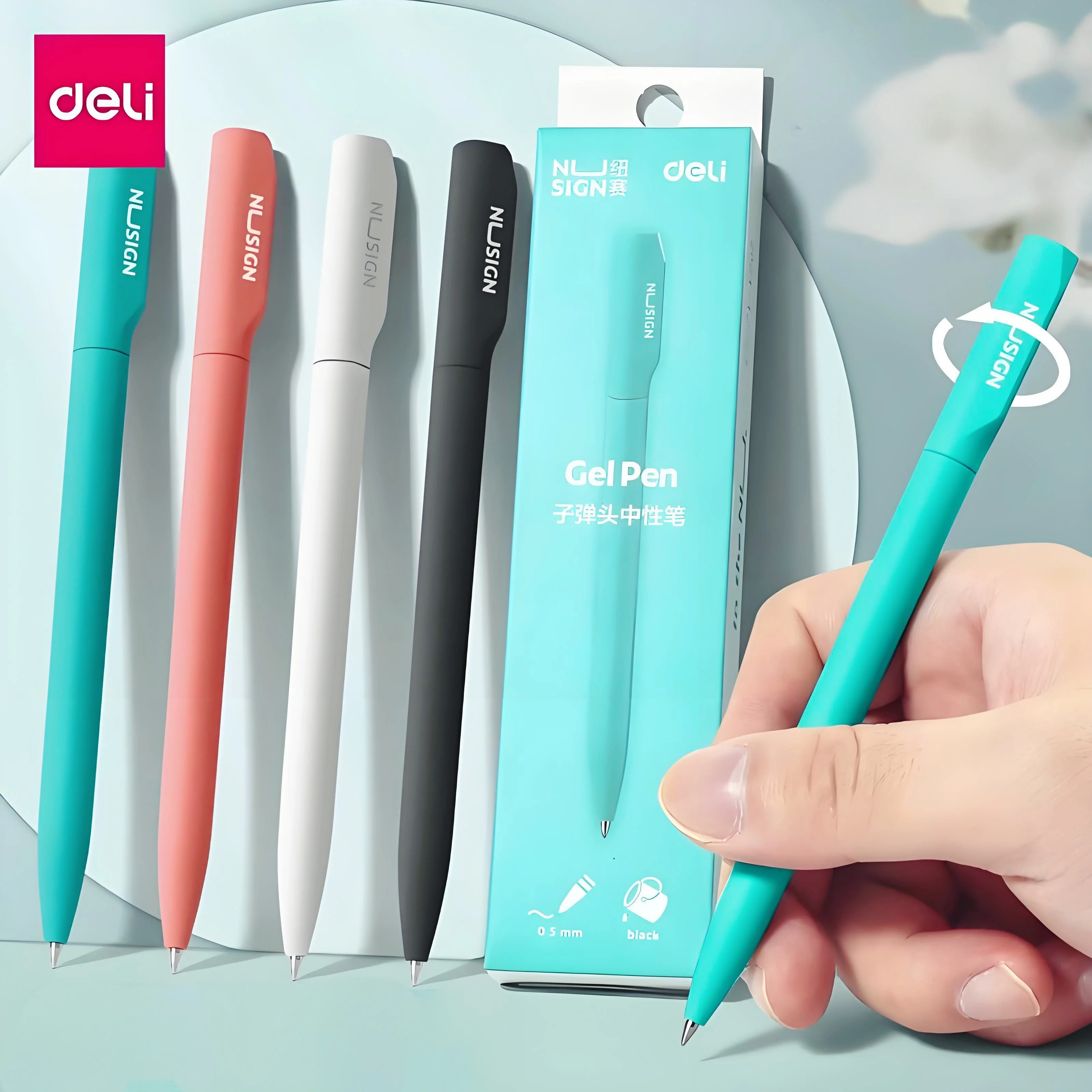 قلم جل معدني ممتاز من DELI مقاس 0.5 مم بتصميم ألماني قابل للدوران حبر أسود لمكتب التوقيع التنفيذي وأدوات كتابة الهدايا