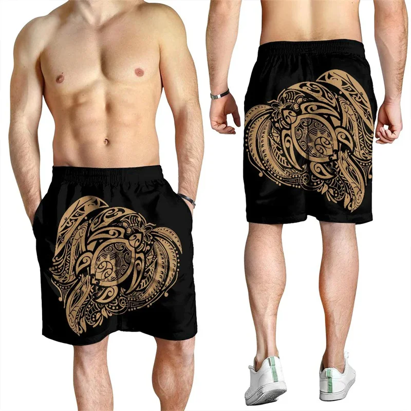 Turtle Men's Shorts Tiki Hawaii Beach Short Trunks Polynesian Swim Trunks Gym Ice Shorts Boy Board Short Pants Ropa Hombre